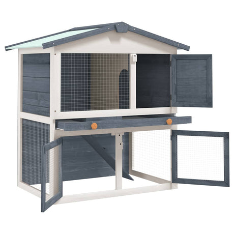Vidaxl Rabbit Hutch til udefra med 3 døre trægrå