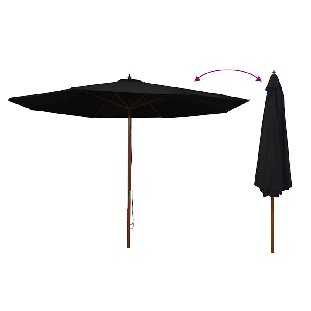 Vidaxl -parasol med træpol 350 cm sort