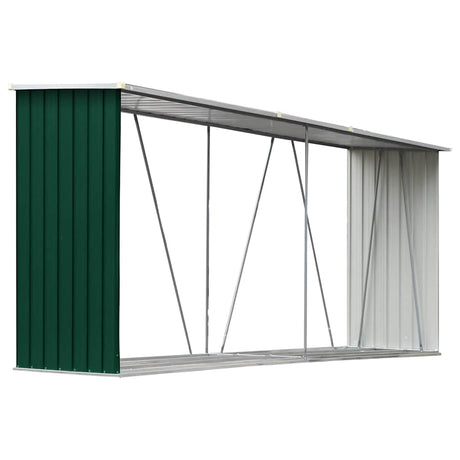 Vidaxl brænde skur 330x84x152 cm galvaniseret stålgrøn