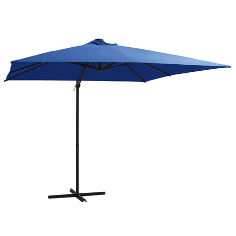 Vidaxl Flydende parasol med LED og stålstang 250x250 cm Azurblå