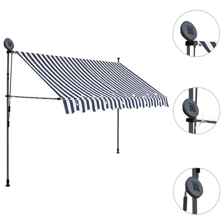 Vidaxl luifel manuelt kan udvides med LED 250 cm blå og hvid