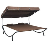 Vidaxl loungebed met luifel en kussens bruin