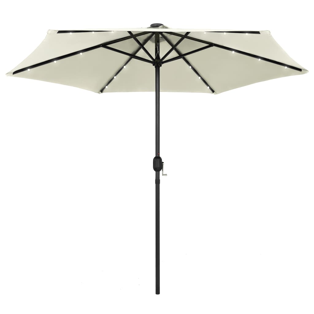 Vidaxl -parasol med LED -belysning og aluminiumstang 270 cm Sandy White