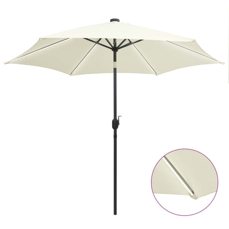 Vidaxl Parasol med LED -belysning og aluminiumstang 300 cm Sandy White