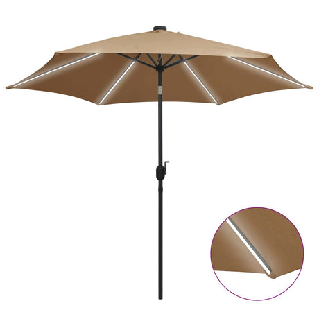 Vidaxl -parasol med LED -belysning og aluminiumstang 300 cm taupe