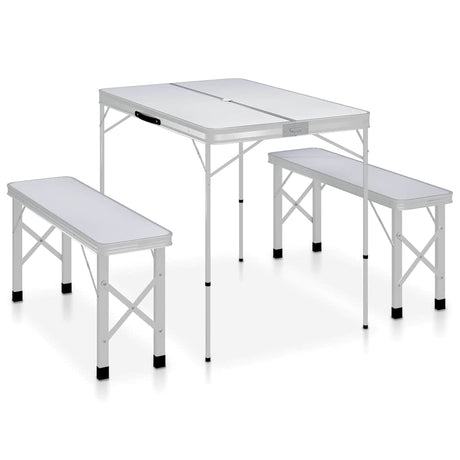 Vidaxl campingbord sammenfoldelig med 2 bænke aluminium hvidt