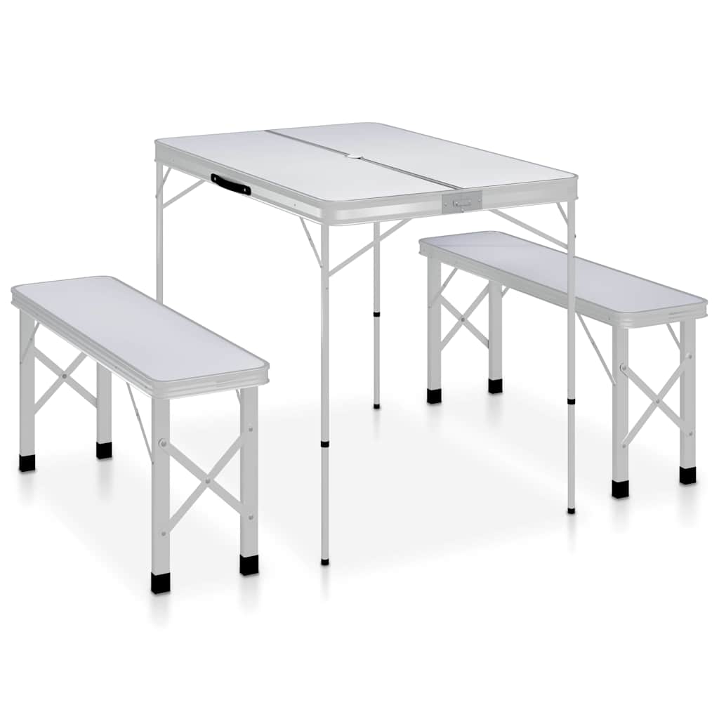 Vidaxl campingbord sammenfoldelig med 2 bænke aluminium hvidt