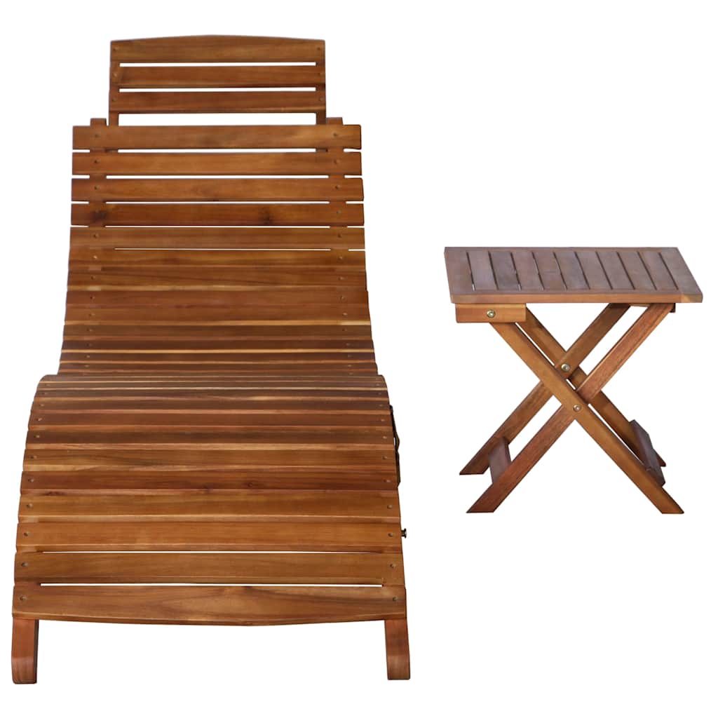 Vidaxl ligbed met tafel massief acaciahout bruin