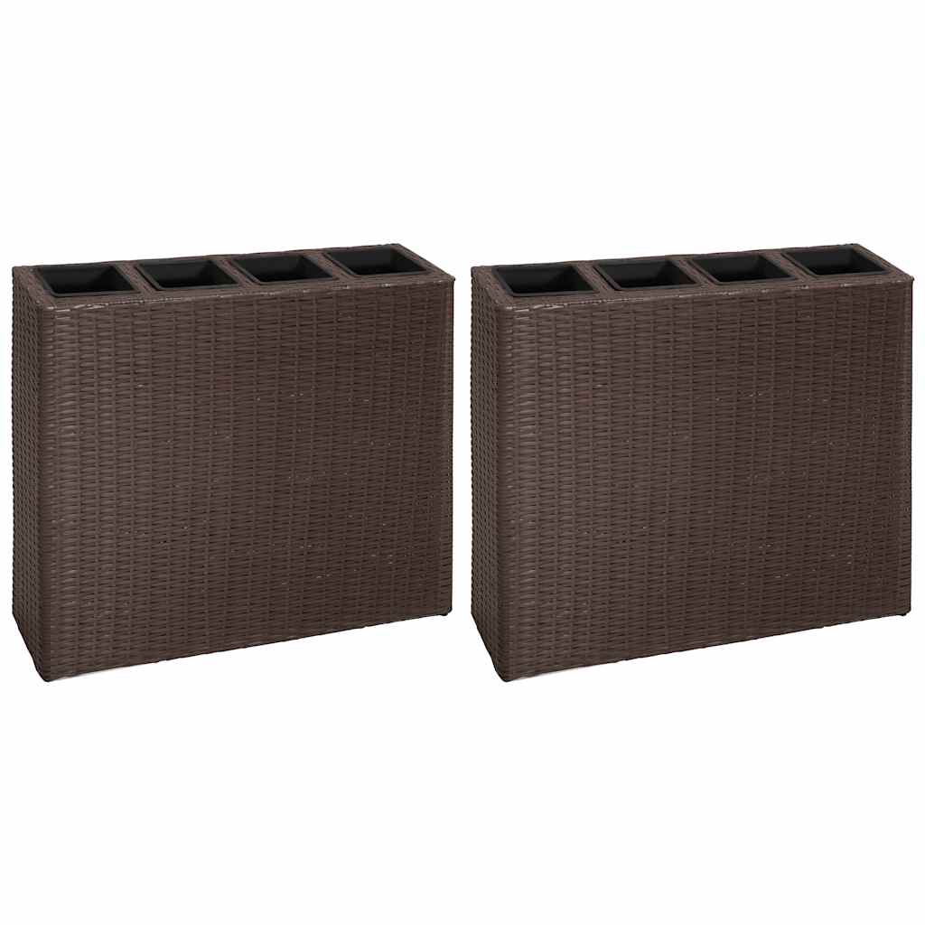 Vidaxl plantekasse øget med 4 potter 2 stk polyrattan brun