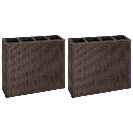 Vidaxl plantekasse øget med 4 potter 2 stk polyrattan brun