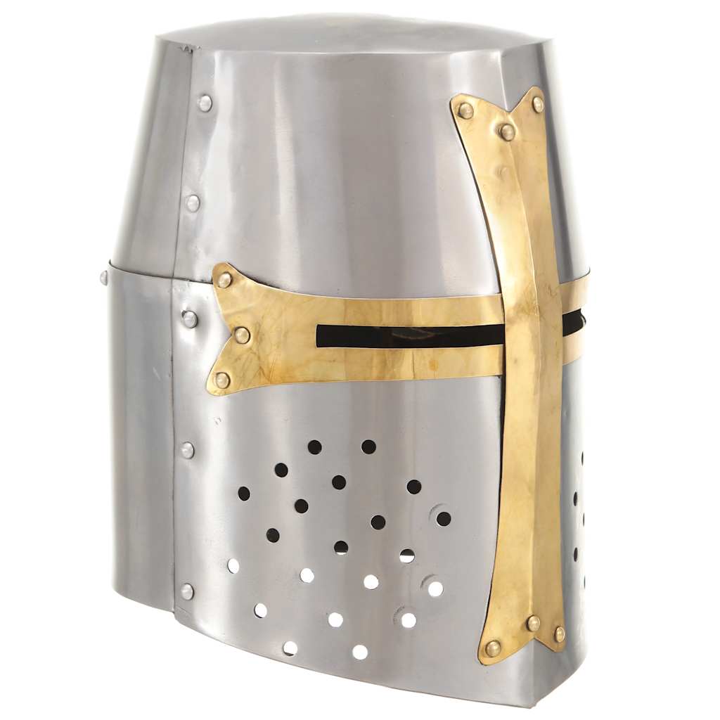 Vidaxl Crusader Helmet Medieval Replica Larp Steel Silver Colored