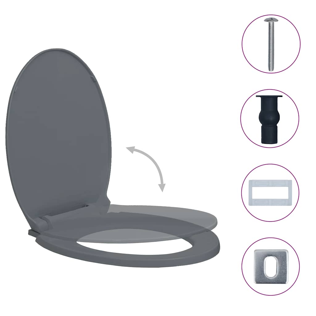 Vidaxl toilet sæde blødt tæt og oval grå med hurtig frigivelse