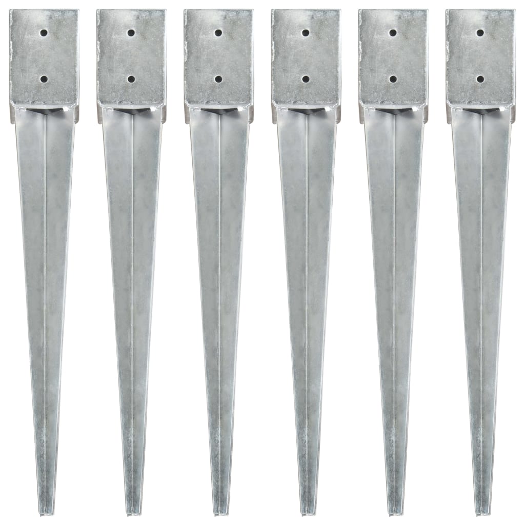 Vidaxl Ground Pins 6 St 10x10x76 cm Galvaniseret stålsølvfarvet