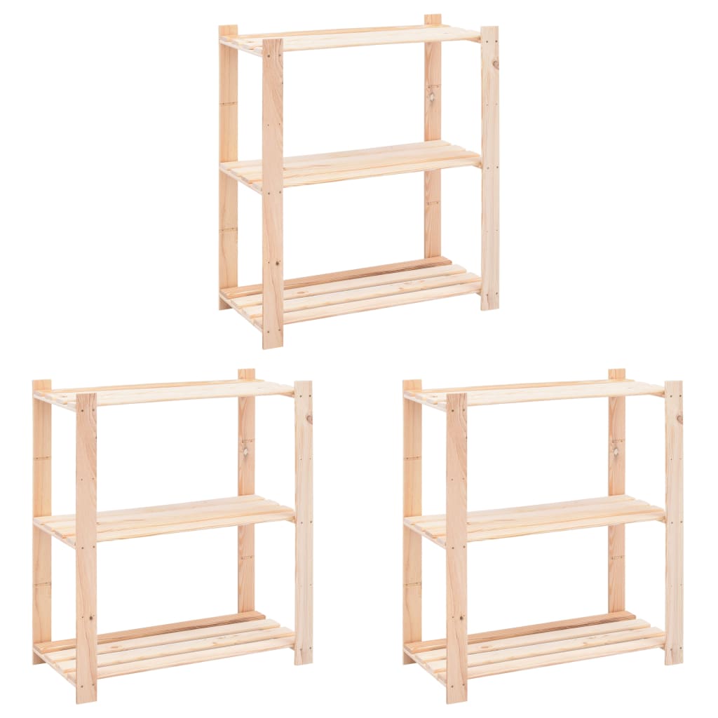 Vidaxx opbevaringsreoler 3-lags 3 stk 80x38x90 cm massiv fyrretræ 150 kg