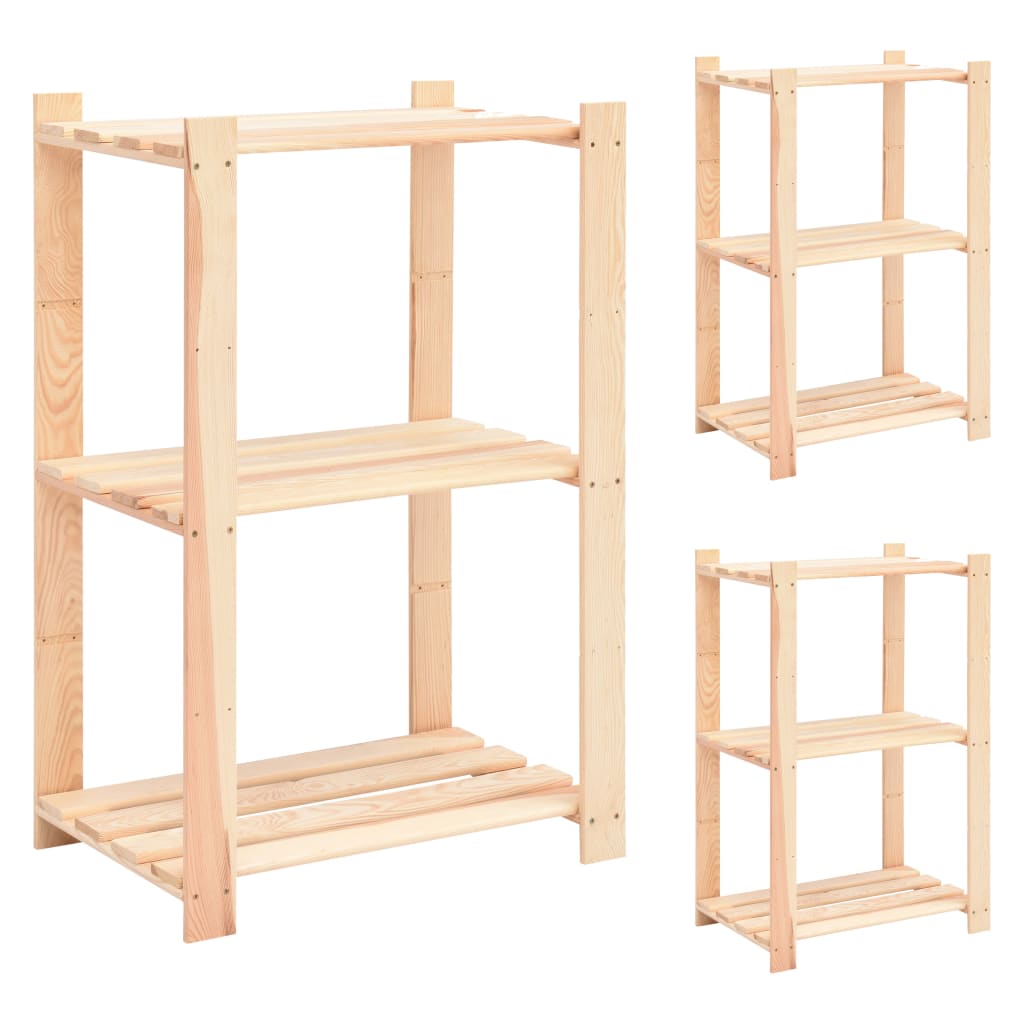 Vidaxx opbevaringsreoler 3-lags 3 stk 60x38x90 cm massiv fyrretræ 150 kg