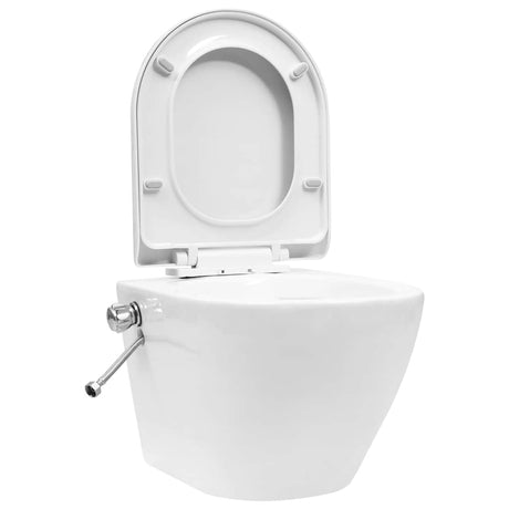 Vidaxl hængende toilet kantløs med bidetfunktion keramisk hvid