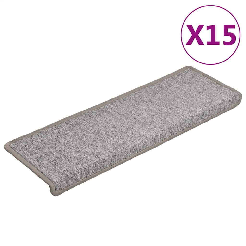 VidaXL trappemåtter 15 stk 65x21x4 cm lysegrå med rektangulær kant