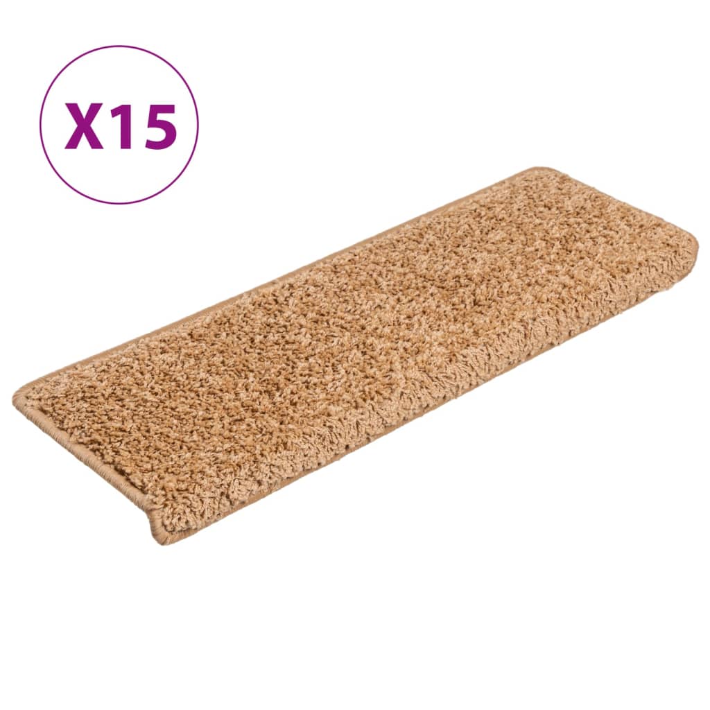 Vidaxx trappemåtter 15 stk 65x21x4 cm beige rektangulær kant