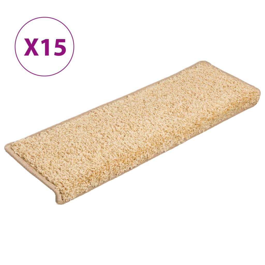 Vidaxx trappemåtter 15 stk 65x21x4 cm creme med rektangulær kant