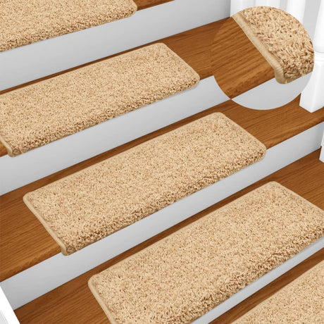 Vidaxx trappemåtter 15 stk 65x21x4 cm creme med rektangulær kant