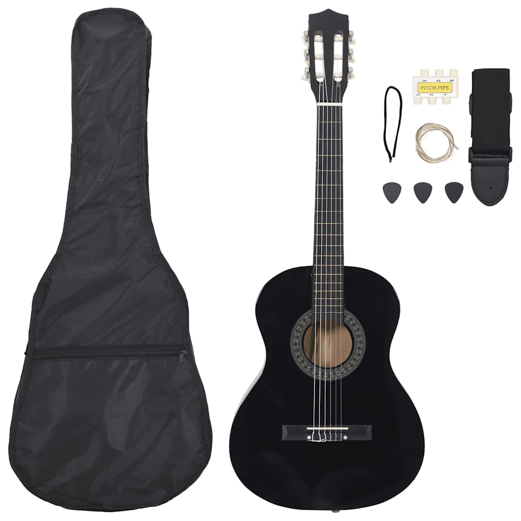 Vidaxl 8-delt guitar sæt klassisk nybegynder 3 4 36 Sort
