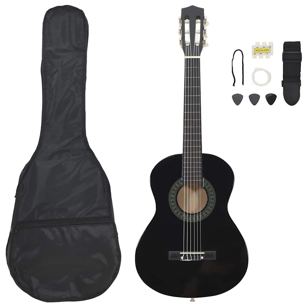 Vidaxl 8-delt guitar sæt klassisk nybegynder 1 2 34 Sort