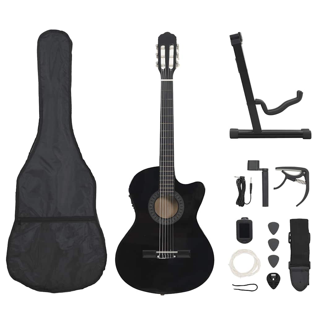 Vidaxl 12-delt guitarsæt med equalizer og 6 strenge western sort