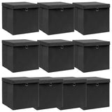 Vidaxl opbevaringsbokse med låg 10 stk 32x32x32 cm stof sort sort