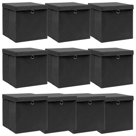 Vidaxl opbevaringsbokse med låg 10 stk 32x32x32 cm stof sort sort
