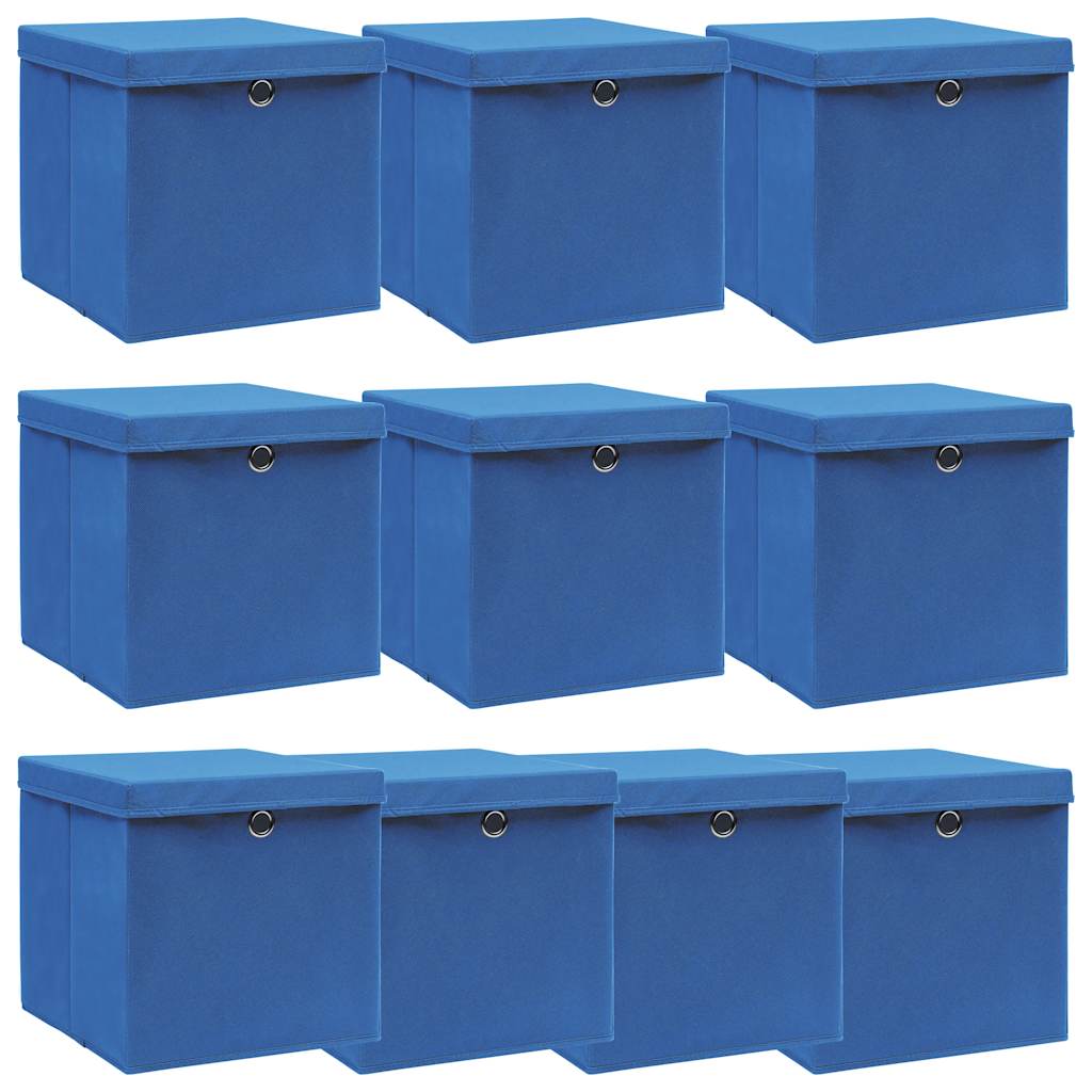 Vidaxl opbevaringsbokse med låg 10 stk 32x32x32 cm stof blåt