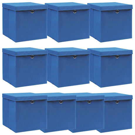 Vidaxl opbevaringsbokse med låg 10 stk 32x32x32 cm stof blåt