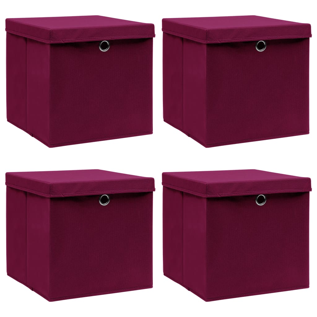 Vidaxl opbevaringsbokse med låg 4 stk 32x32x32 cm stof mørkerød