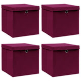 Vidaxl opbevaringsbokse med låg 4 stk 32x32x32 cm stof mørkerød