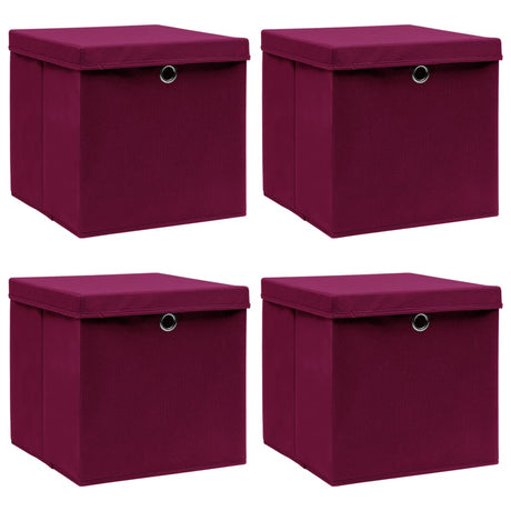Vidaxl opbevaringsbokse med låg 4 stk 32x32x32 cm stof mørkerød