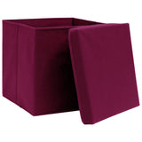 Vidaxl opbevaringsbokse med låg 4 stk 32x32x32 cm stof mørkerød