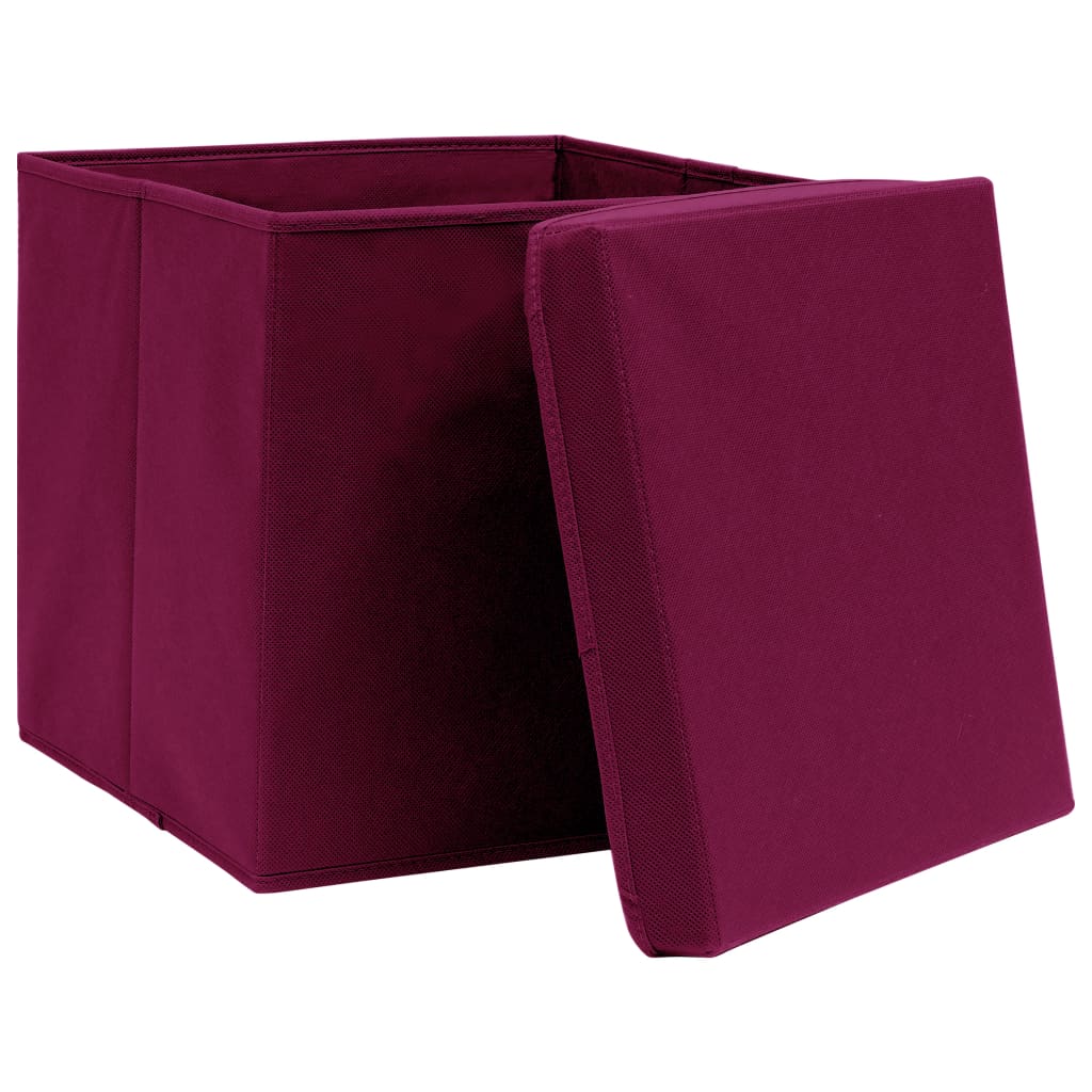 Vidaxl opbevaringsbokse med låg 10 stk 32x32x32 cm stof mørkerød