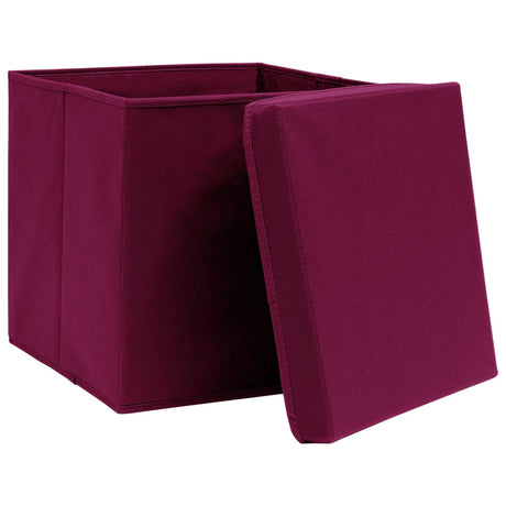 Vidaxl opbevaringsbokse med låg 10 stk 32x32x32 cm stof mørkerød
