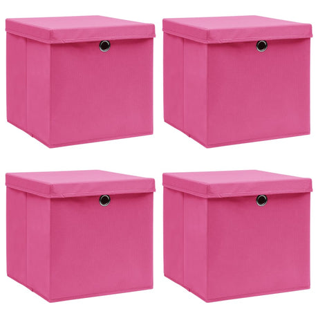 Vidaxl opbevaringsbokse med låg 4 stk 32x32x32 cm stofrosa