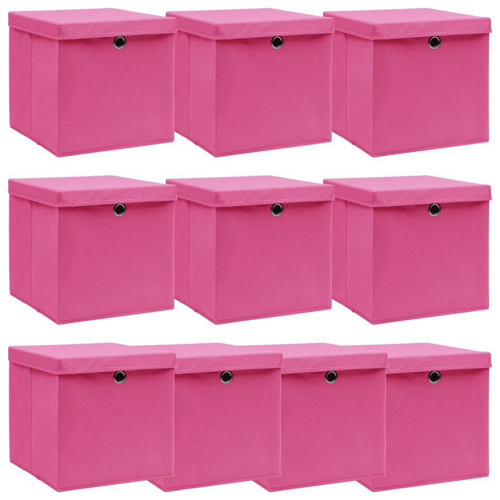 Vidaxl opbevaringsbokse med låg 10 stk 32x32x32 cm stofrosa