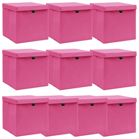 Vidaxl opbevaringsbokse med låg 10 stk 32x32x32 cm stofrosa