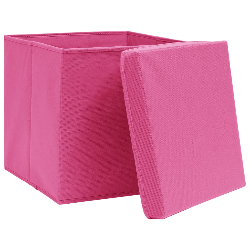 Vidaxl opbevaringsbokse med låg 10 stk 32x32x32 cm stofrosa