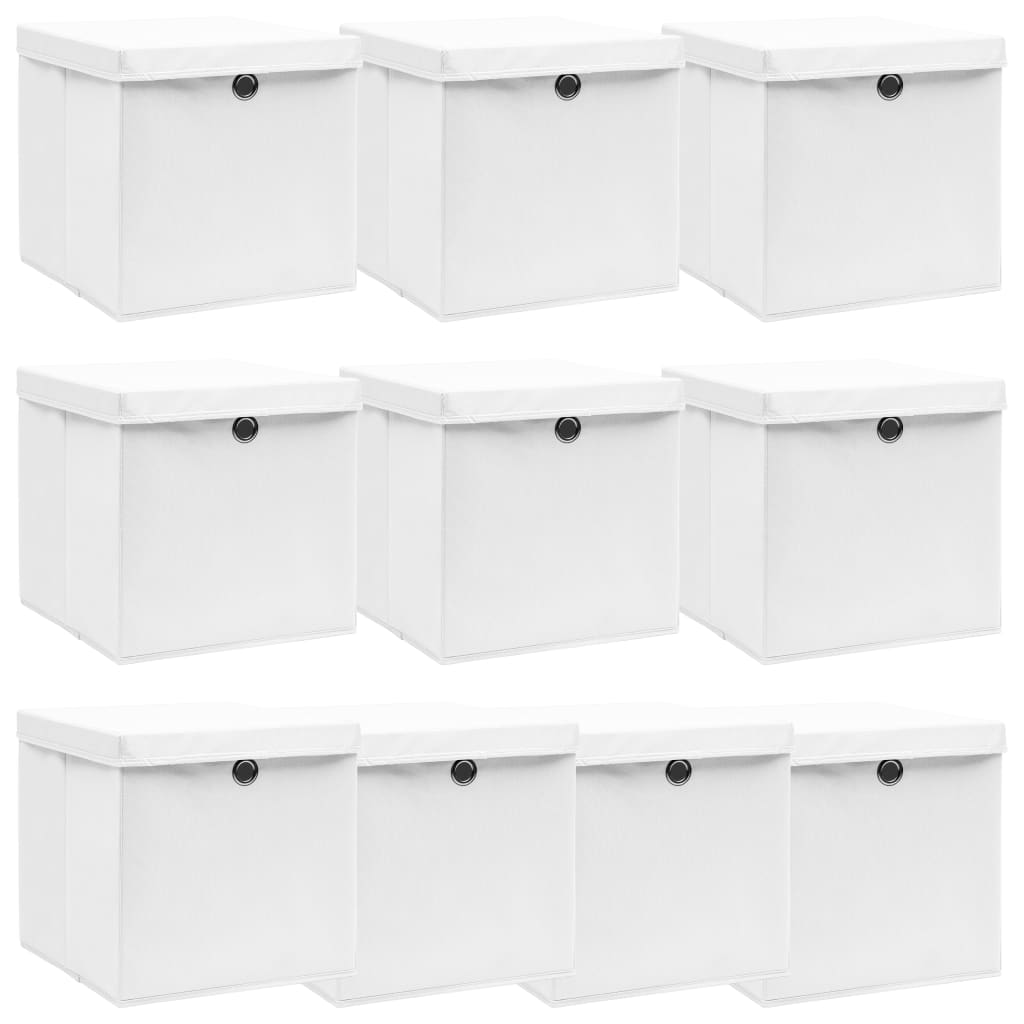 Vidaxl opbevaringsbokse med låg 10 stk 32x32x32 cm stof hvid