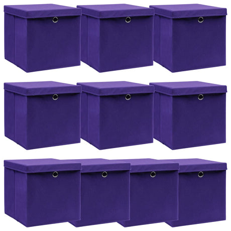 Vidaxl opbevaringsbokse med låg 10 stk 32x32x32 cm stof lilla