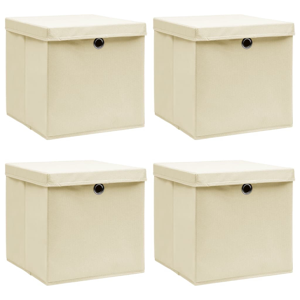 Vidaxl opbevaringsbokse med låg 4 stk 32x32x32 cm stofcreme -farvet