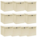 Vidaxl opbevaringsbokse med låg 10 stk 32x32x32 cm stofcreme -farvet