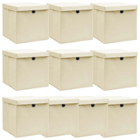 Vidaxl opbevaringsbokse med låg 10 stk 32x32x32 cm stofcreme -farvet
