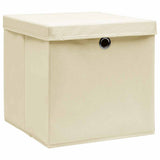 Vidaxl opbevaringsbokse med låg 10 stk 32x32x32 cm stofcreme -farvet