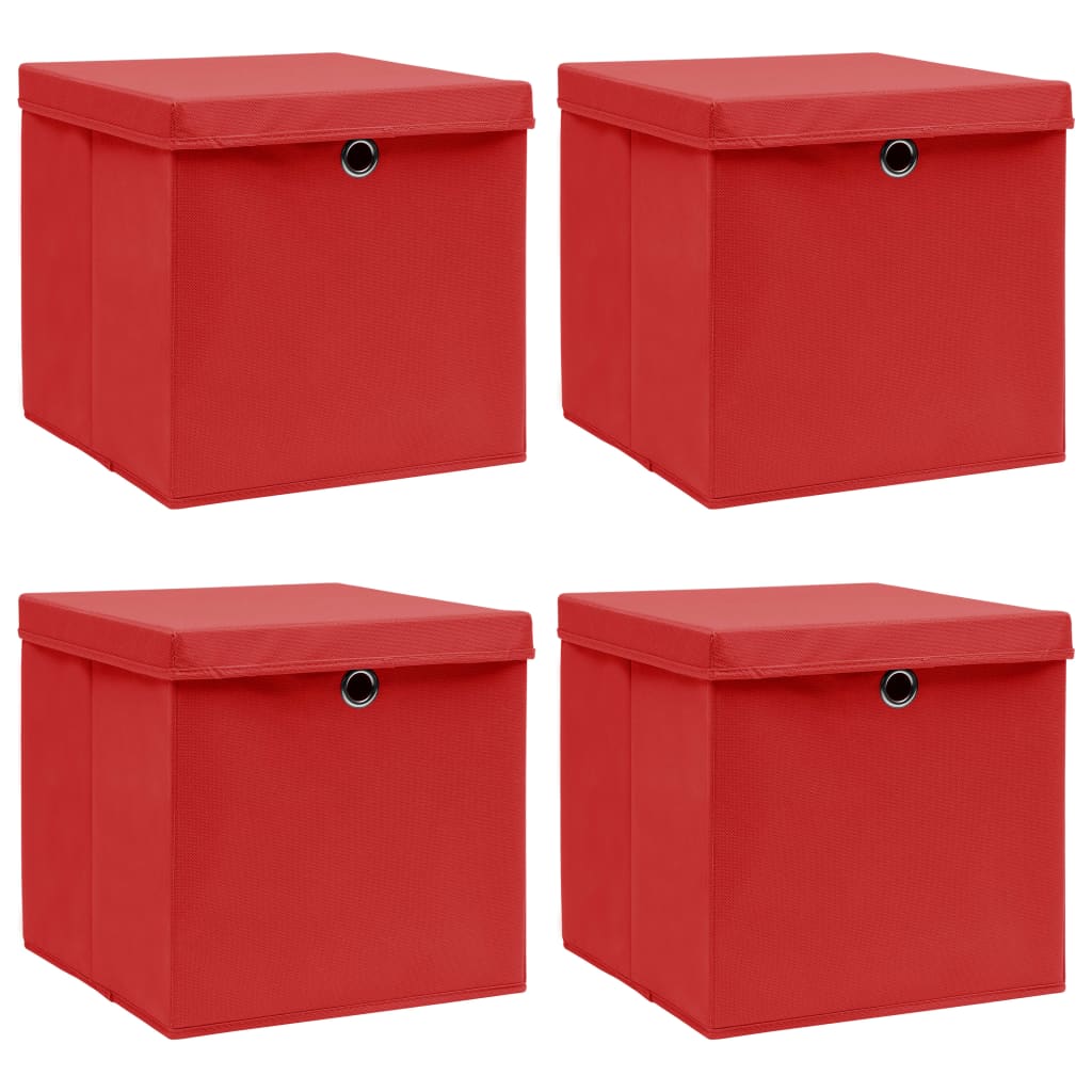 Vidaxl opbevaringsbokse med låg 4 stk 32x32x32 cm stof rød