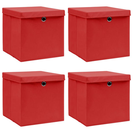 Vidaxl opbevaringsbokse med låg 4 stk 32x32x32 cm stof rød