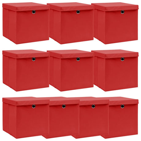 Vidaxl opbevaringsbokse med låg 10 stk 32x32x32 cm stof hvid